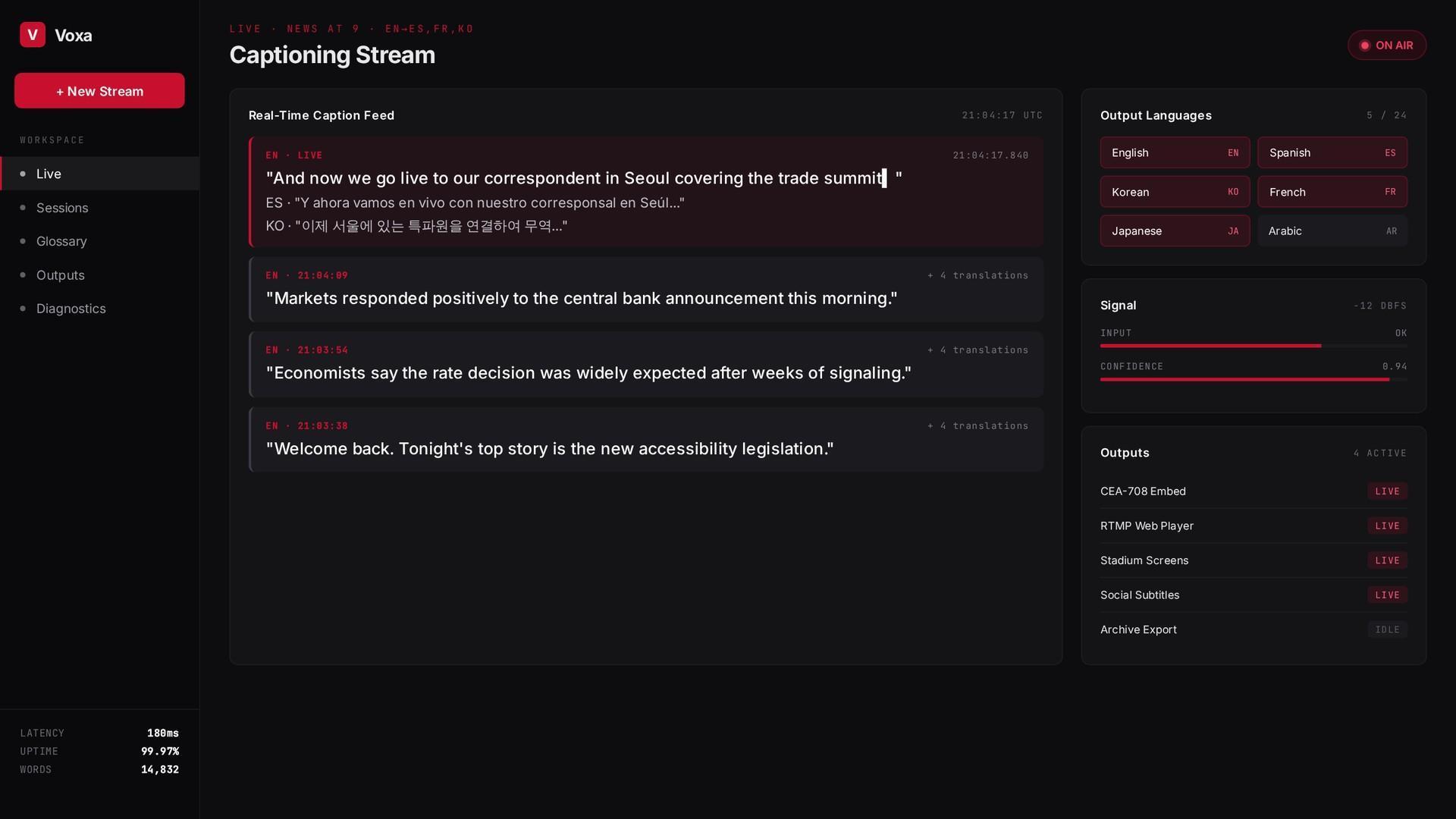 Voxa Live Captioning Interface Preview