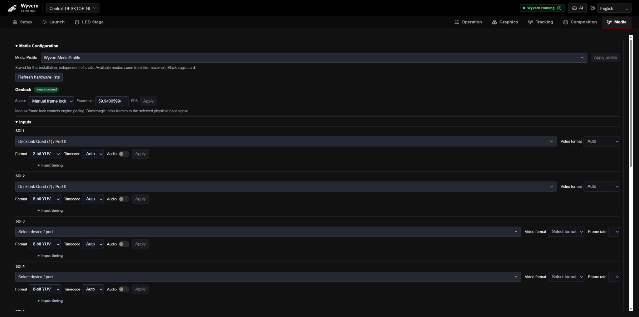 Media source settings in the Wyvern interface