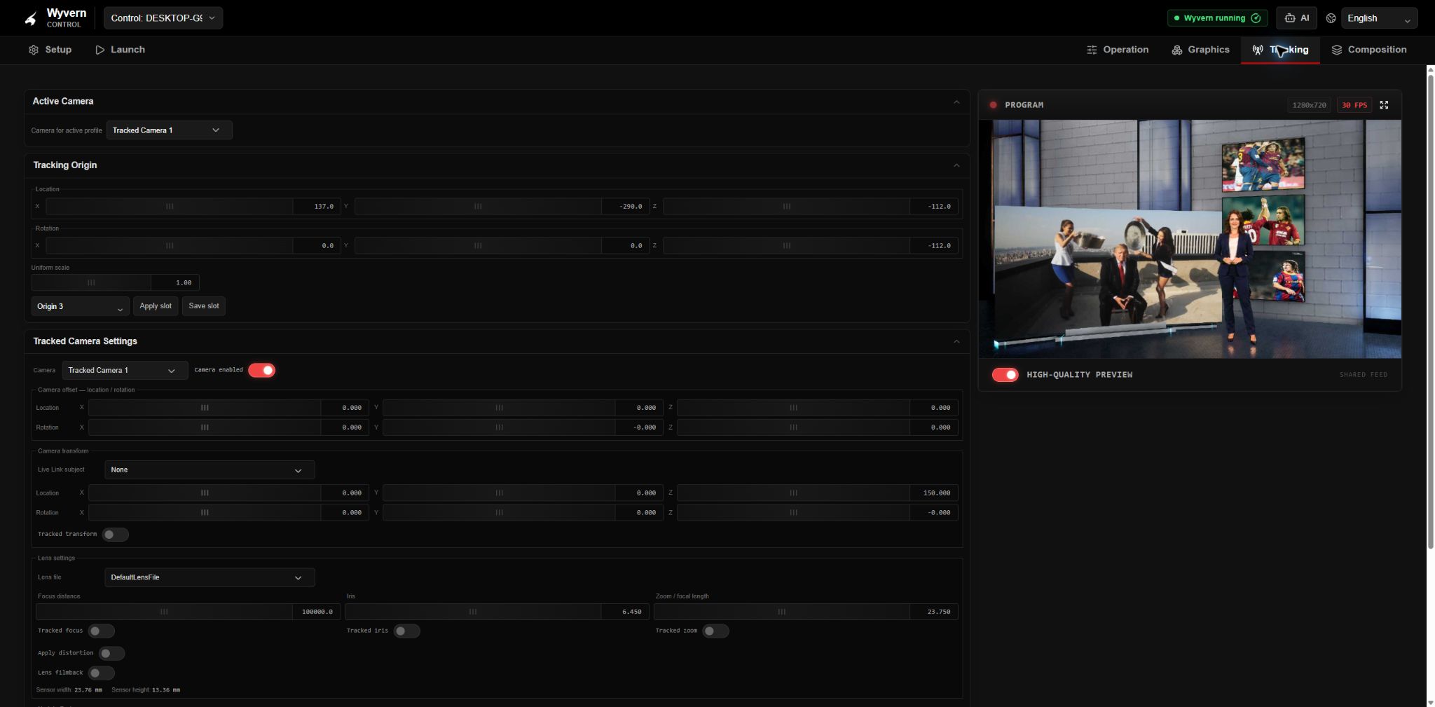 Tracked camera, position and rotation settings
