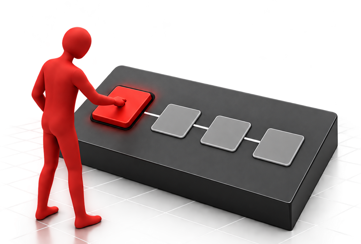 An operator triggers a prepared macro sequence